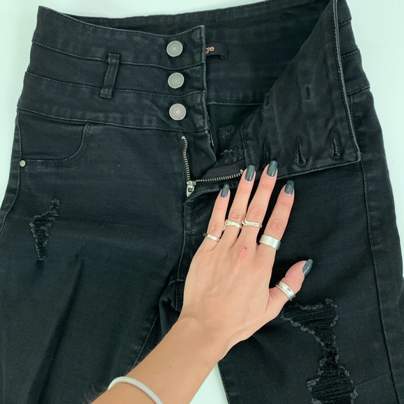 Charlotte Russe 0 black refuge high waisted jeans. Holes. Distressed ripper Jean - Picture 5 of 6
